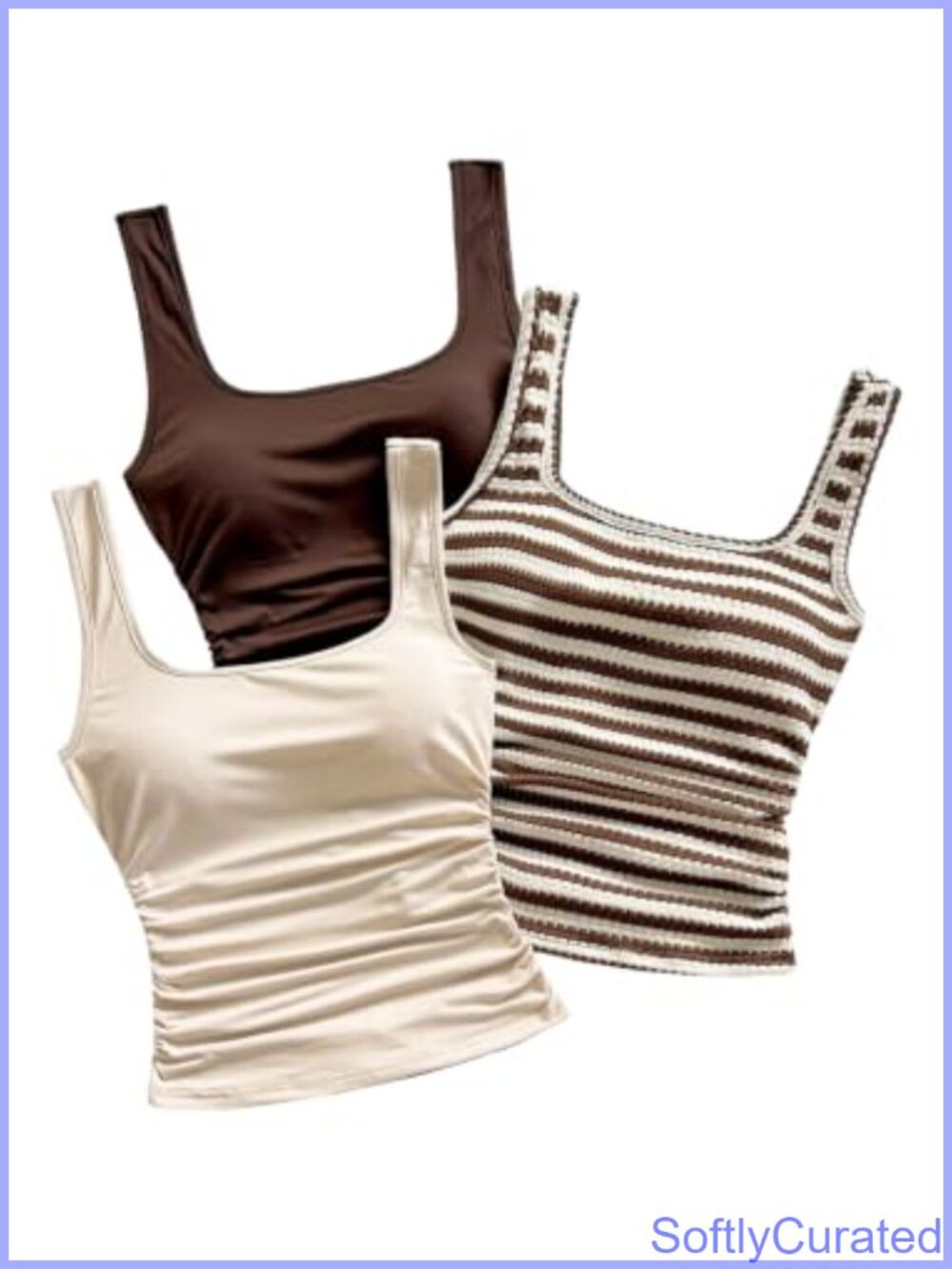 3 Pack Square Neck Cropped Tank Tops Striped Sleeveless Summer